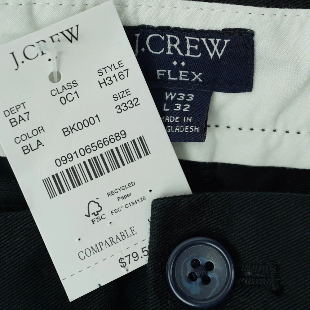 New JCREW Mens 33 / 32 Slim-Fit Flex Chino Pants in Black $79 H3167 - Picture 8 of 8